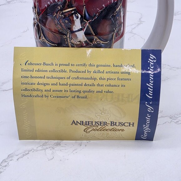 BUDWEISER Holiday Beer Stein 25th Anniversary 2004 CLYDESDALE Horse with COA New - Picture 10 of 16